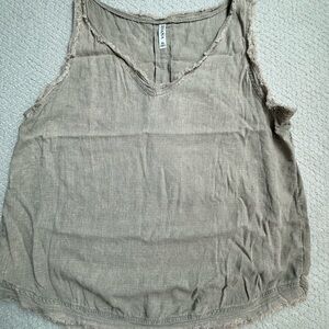 Zenana Beige Frayed Tank Top